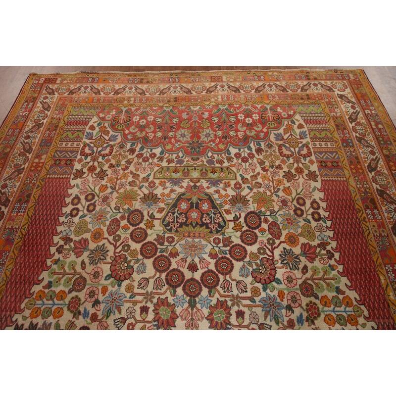 Hand Knotted Oriental 100% Wool Carpet Traditional Floral Beige & Ivories Kashkoli Area Rug - 10' 8'' X 7' 2''