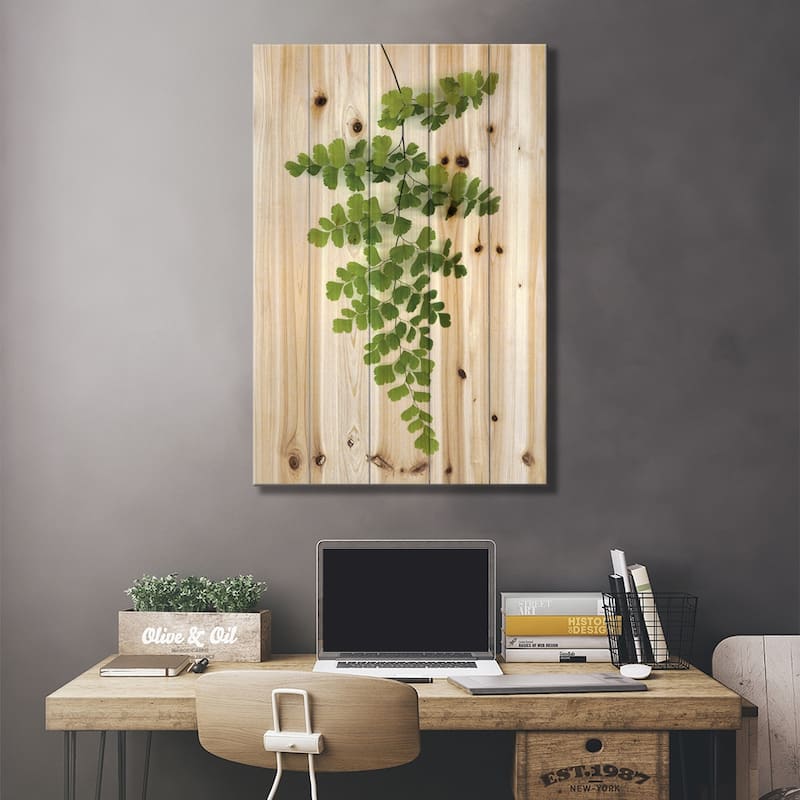 Green Maidenhair Print On Wood by Lexie Greer - Multi-Color