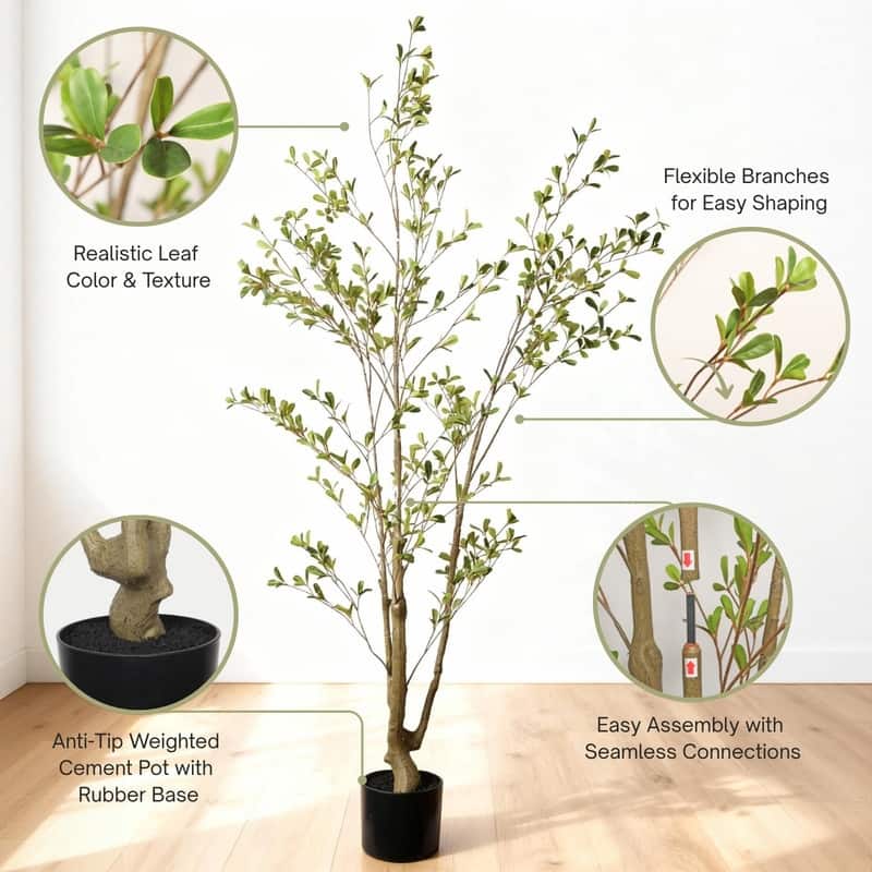 5FT Realistic Artificial Olive Tree in Black Pot - Lifelike Indoor Faux Plant for Home & Office Decor