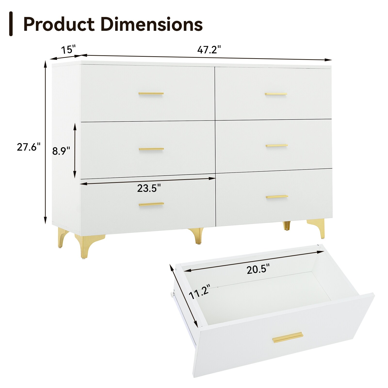green emerald velvet dress Benjara 6 Drawer Wooden Dresser with Metal Hairpin Legs, White and Gold