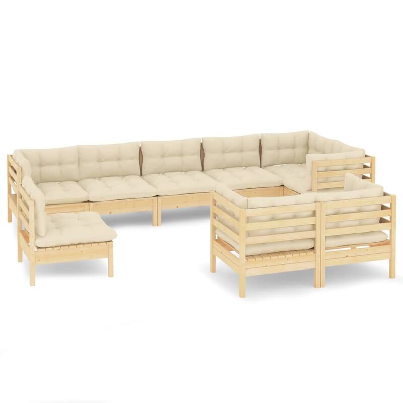 vidaXL Solid Pinewood Patio Lounge Set 9 Piece with Cushions Multi Colors