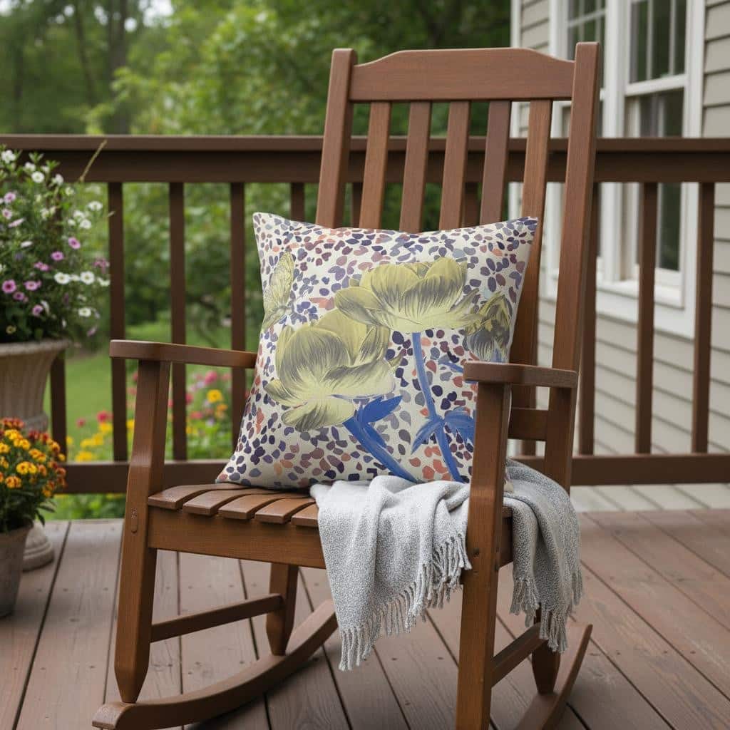 HomeRoots 16" x 16" Yellow Butterfly Blown Seam Floral Indoor Outdoor Throw Pillow - 16.00' X '5.00' X '16.00