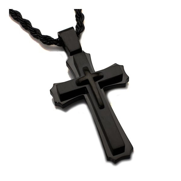 Stainless Steel Men's Cross Pendant - 24 inches
