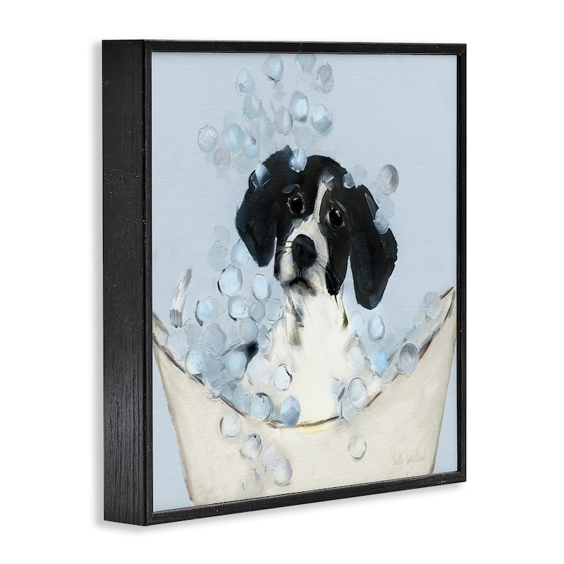 Stupell Black & White Puppy in Tub Framed Giclee Art Design By Sally Swatland