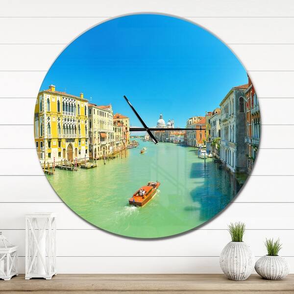 slide 2 of 10, Designart 'Green Grand Canal Venice' Oversized Coastal Wall CLock