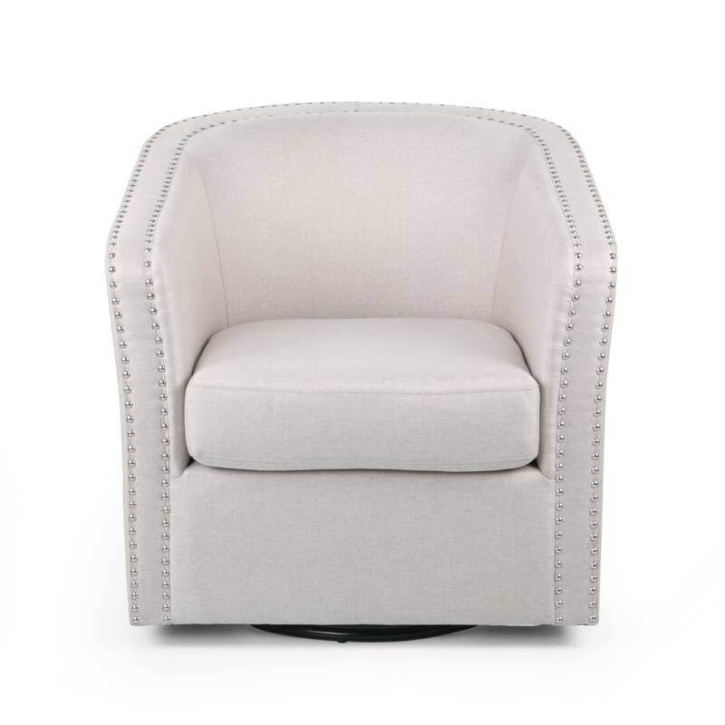 Wheat 31.25" Upholstered Swivel Club Chair with Nailheads and Iron Legs for Living Room