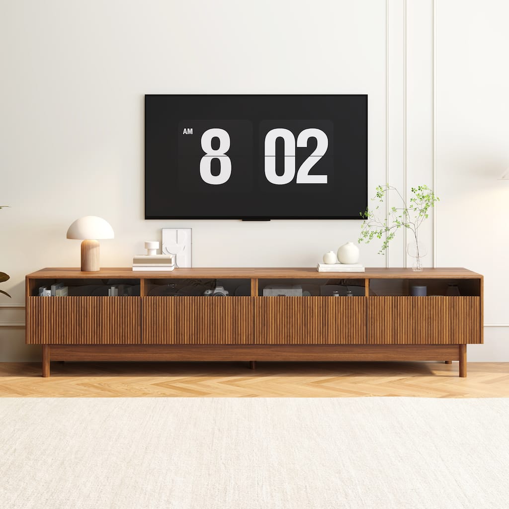 78" TV Stand Entertainment Center for up to 85" TVs, Modern Media Console with Glass Drawers for Living Room & Bedroom