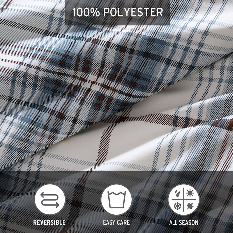 Eddie Bauer Alder Plaid Cotton Reversible Blue Comforter Set