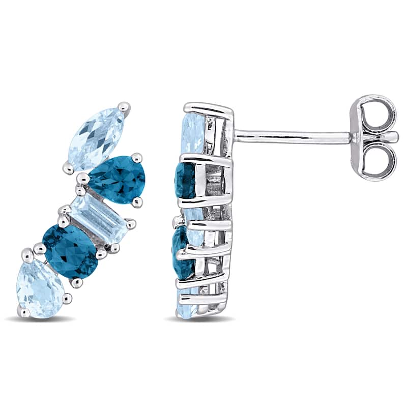 Miadora Multi-Gem Five Stone Drop Earrings Sterling Silver - Blue