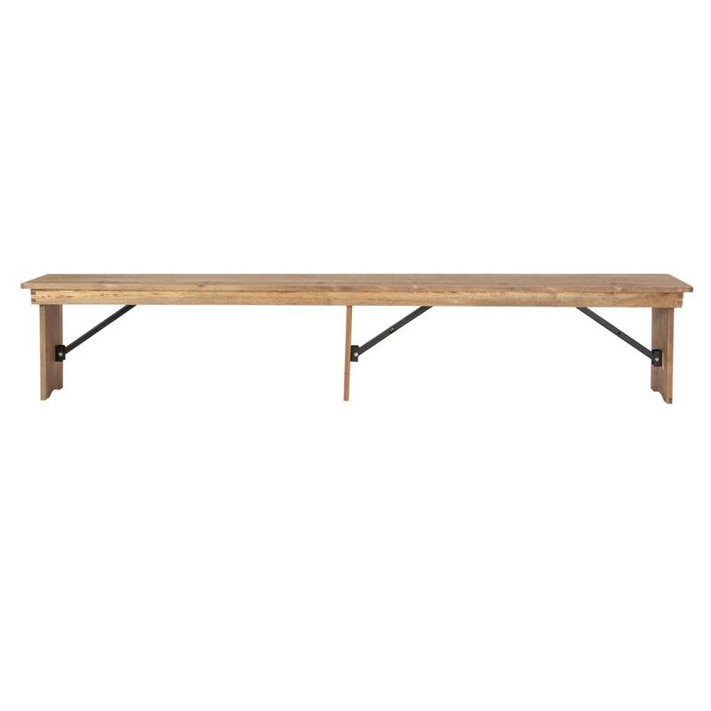 8' x 12" Antique Rustic Solid Pine Folding Farm Bench with 3 Legs