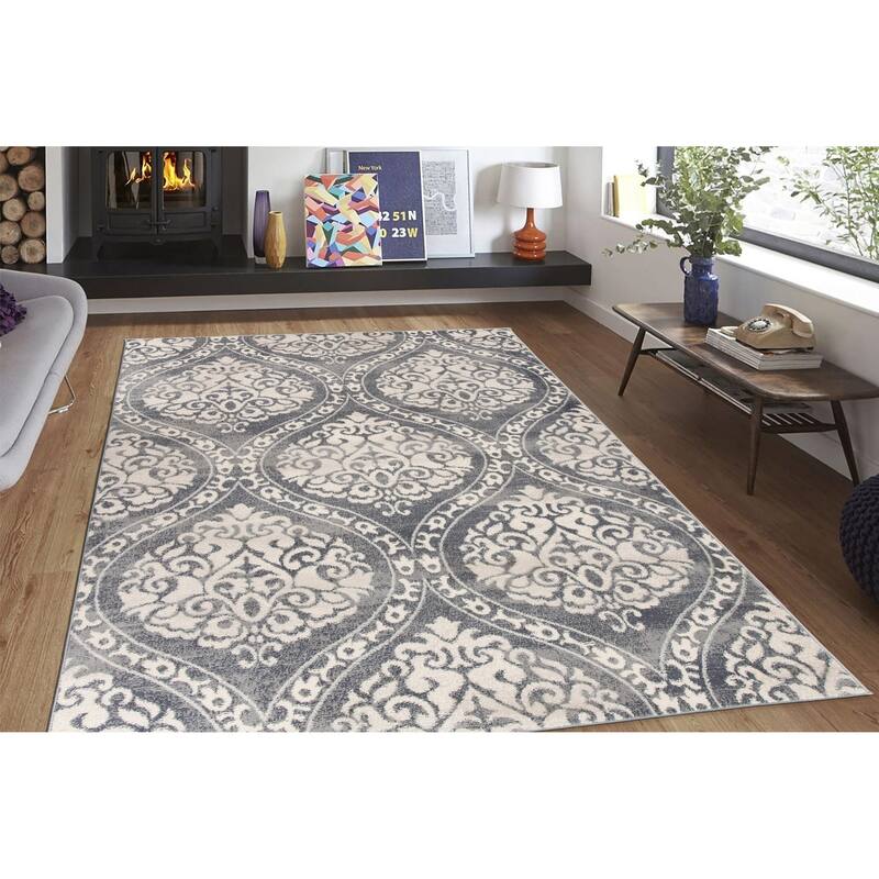 Porch & Den Pascuzzi Distressed Floral Damask Area Rug