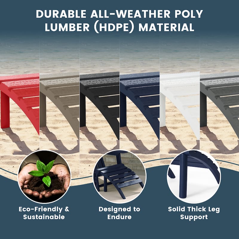 Polytrends Coastline Outdoor Poly 3-Piece Set Adirondack Chair with Ottoman and Side Table