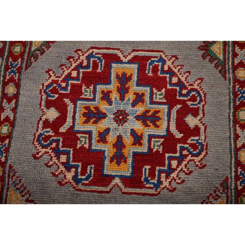Geometric Kazak Runner Rug Handmade Wool Carpet - 2'7" x 19'4"
