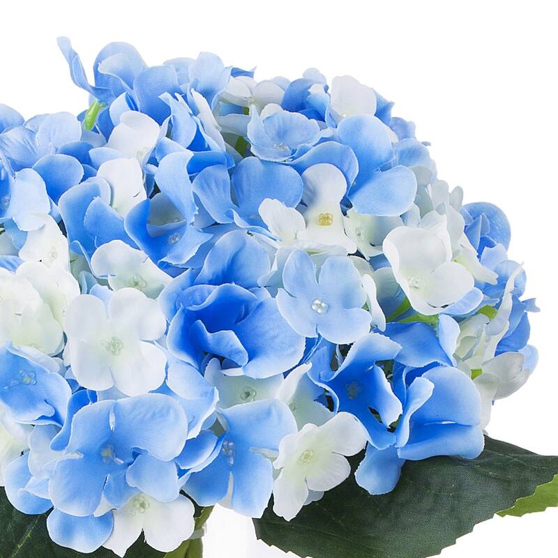 Enova Home Artificial Fake Hydrangea Silk Flowers Arrangement in Clear Glass Vase with Faux Water for Home Wedding Decoration