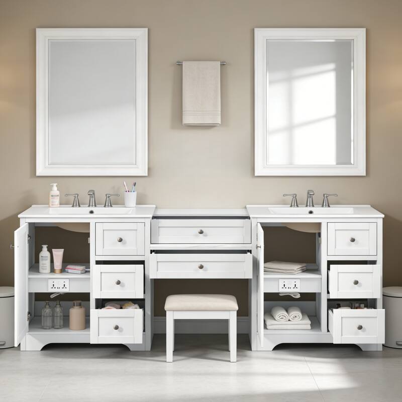 Christopher Knight Home - Wooden 84 Inches Double Sink Bathroom Vanity (Separate Sink) with Engineered Stone Countertop