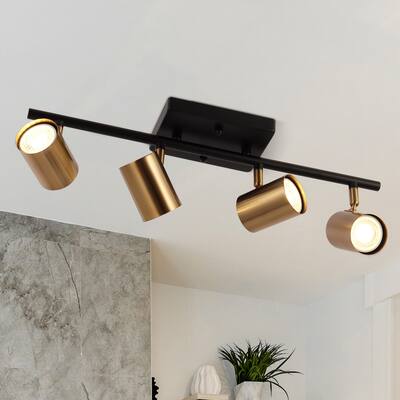 Modern Farmhouse 4-Light Black and Gold Ceiling Track Lighting Industrial Spotlights - L 19.5" x W 6.5" x H 4.5"