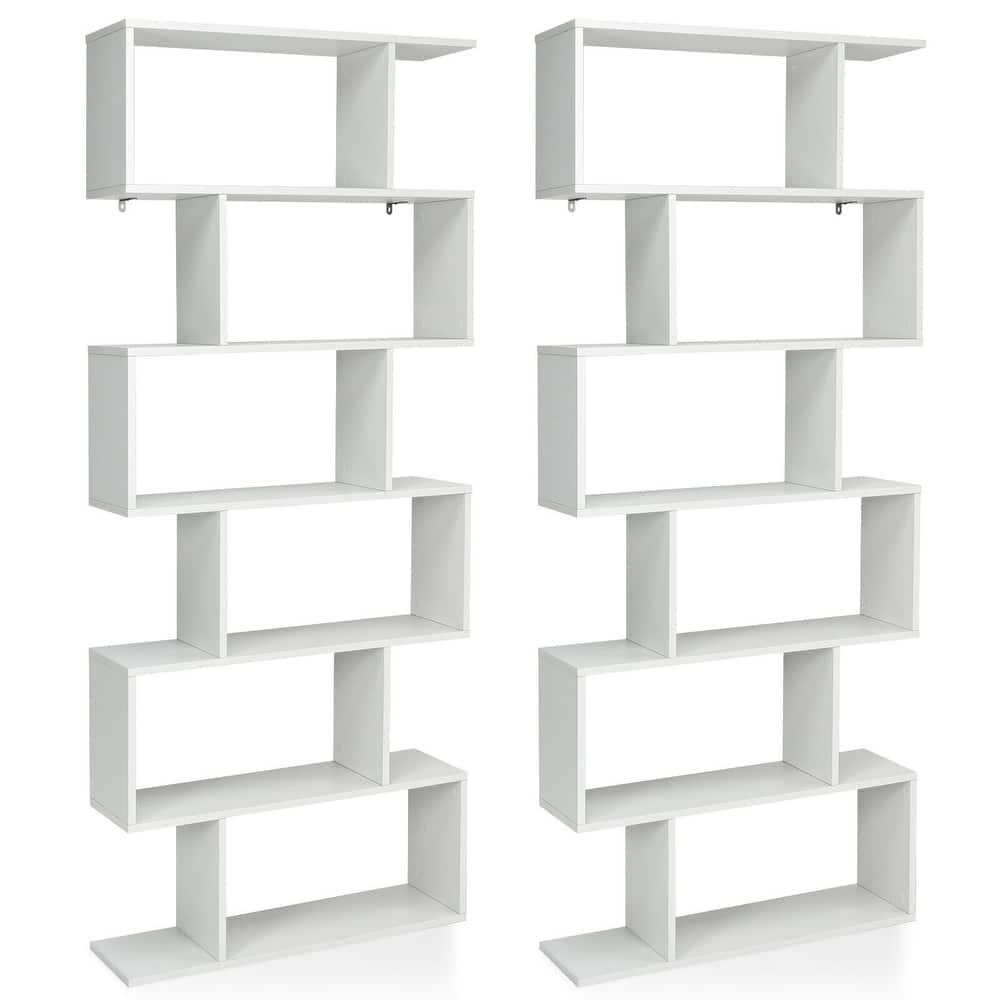 Gymax 2 PCS 6 Tier S-Shaped Bookshelf Storage Display Bookcase Z-Shelf - 31.5'' x 9'' x 75''