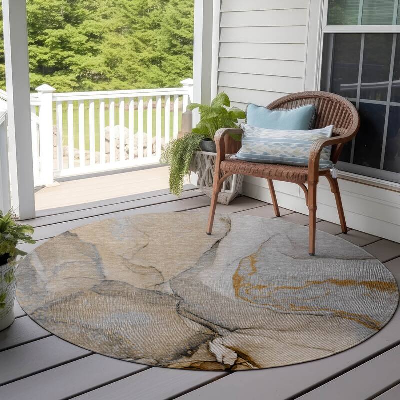 Elfi Modern Art-Inspired Weather Resistant Versatile Elegance Round Outdoor Rug - 8' Round