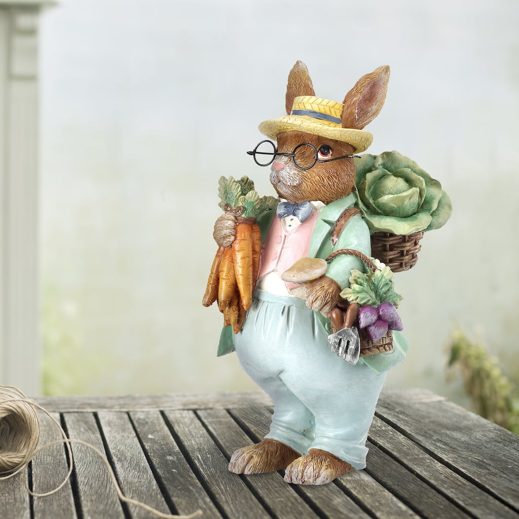 Resin Bunny W Veggies 9"