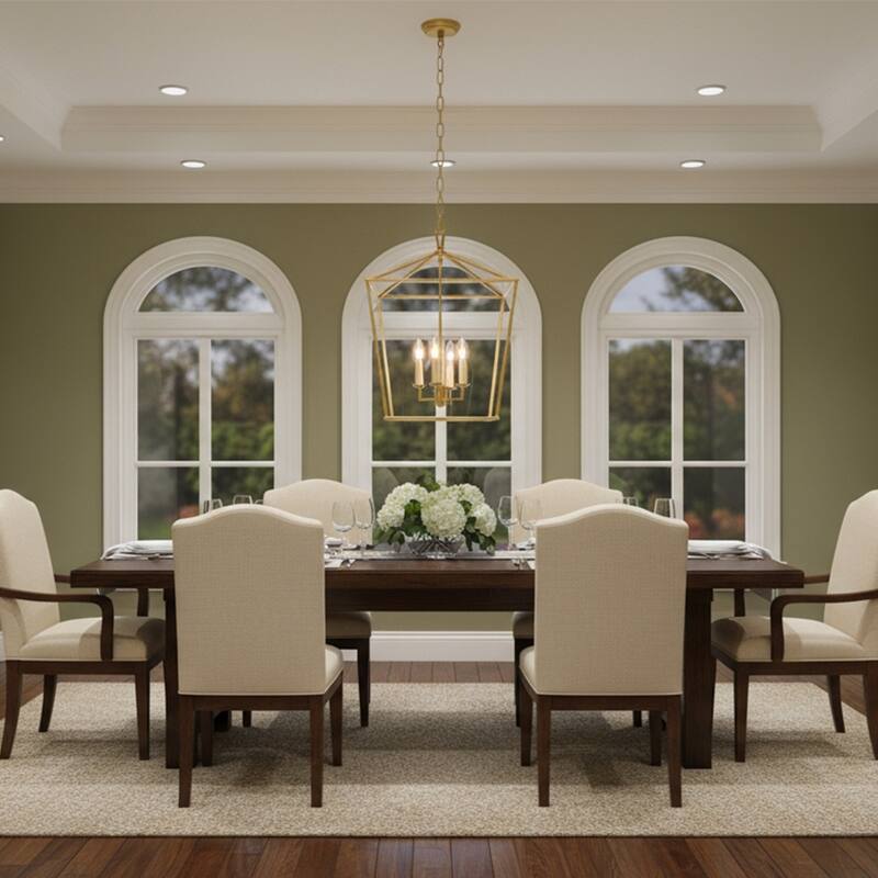 4 Light Caged Chandelier in Gold Finish - Gold Finish - Gold Finish