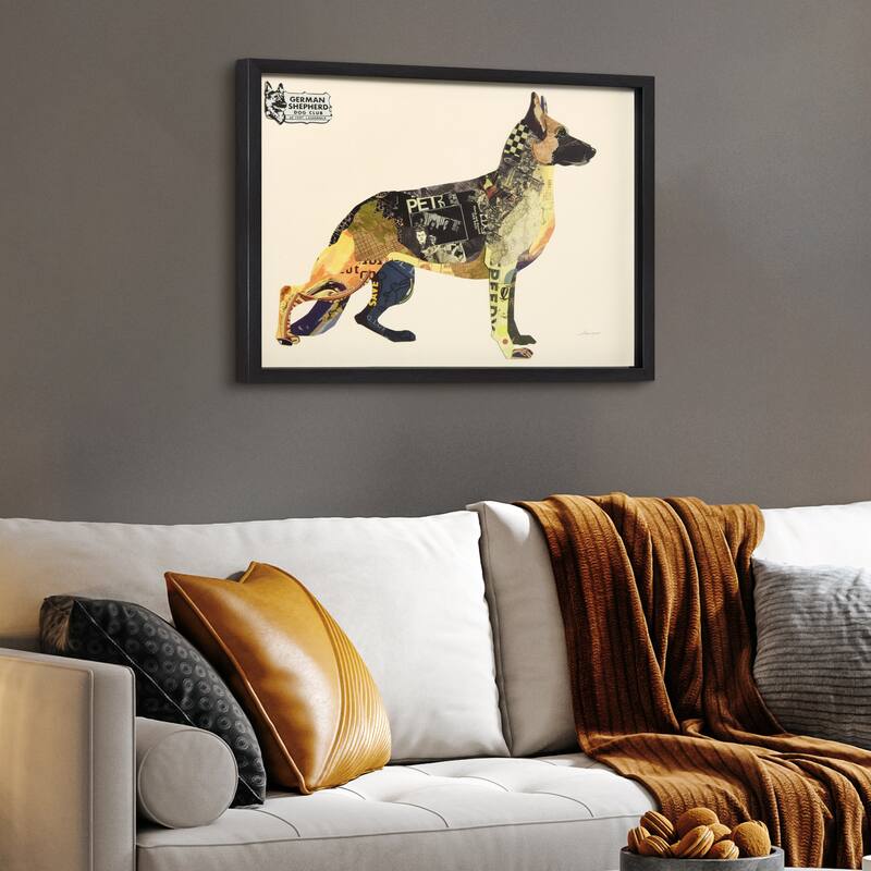 "German Shepherd" Dimensional Collage Framed Graphic Art Under Glass Wall Art