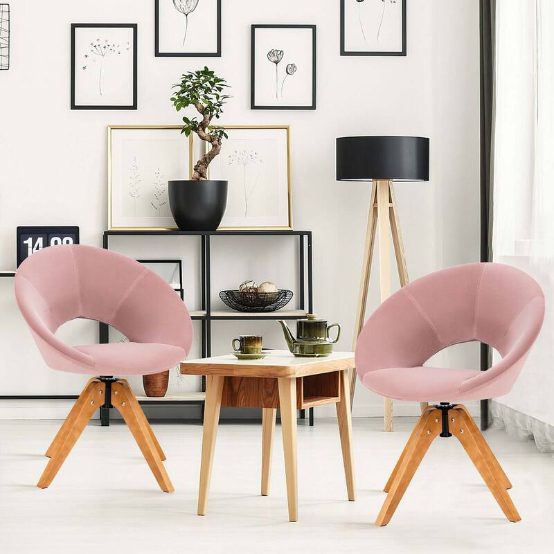 Gymax Set of 2 Swivel Accent Chair Modern Velvet Vanity Chair w/ Wood