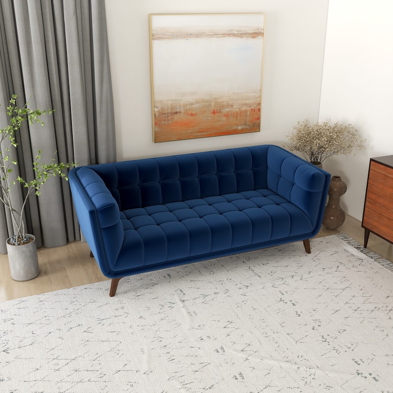 Kameron Modern Chesterfield Velvet Living Room Blue Couch