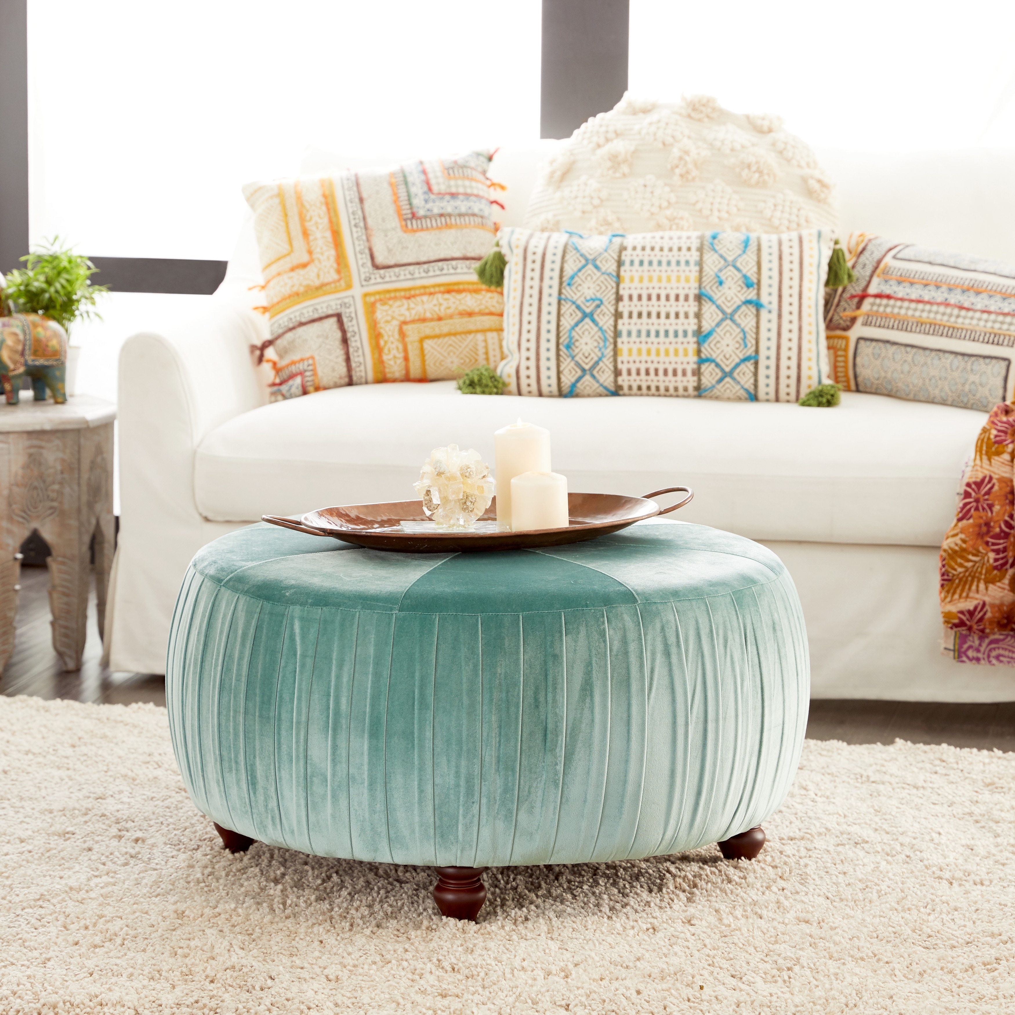 Eclectic 18 x 35 Inch Round Velvet Pouf Bed Bath Beyond 20445552