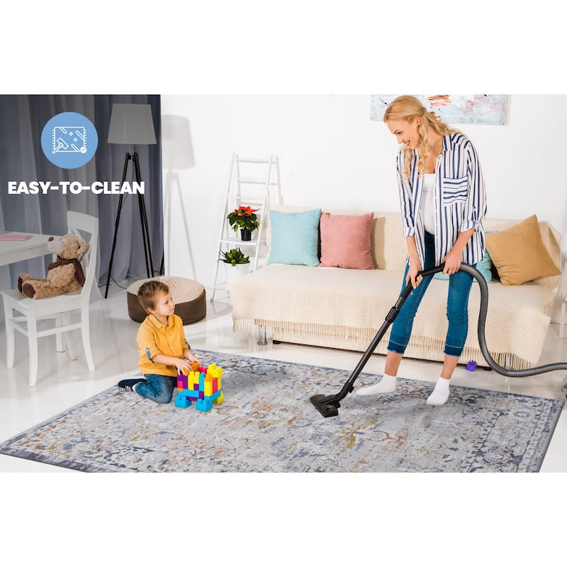 LOOM & LUXE Collection Ivory/Grey/Traditional Non-Shedding Area Rug