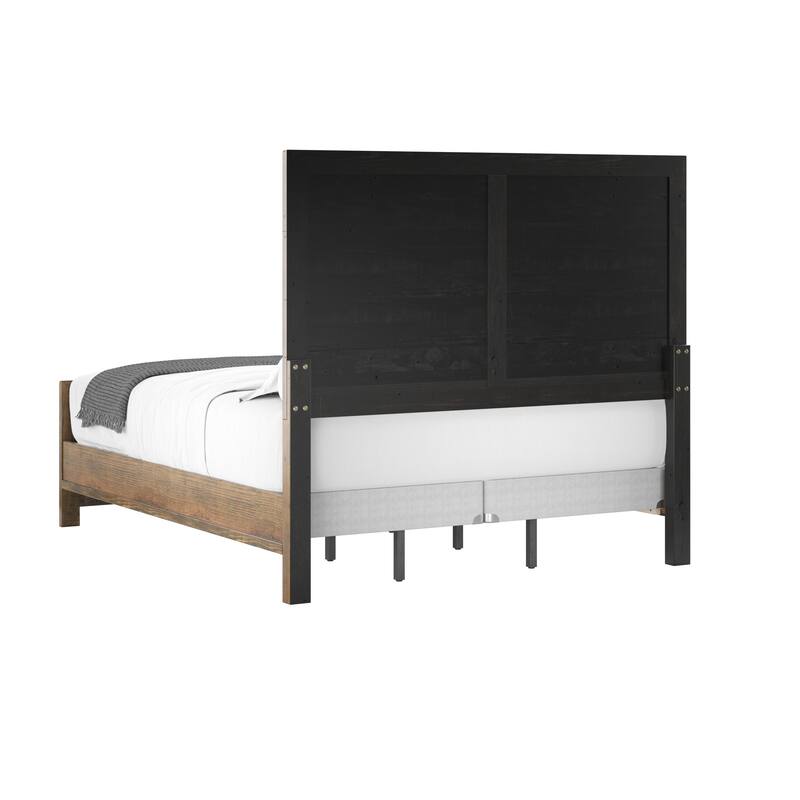Rustic Queen Size Platform Bed in Caramel Brown Finish with Slatted Design and Easy Assembly