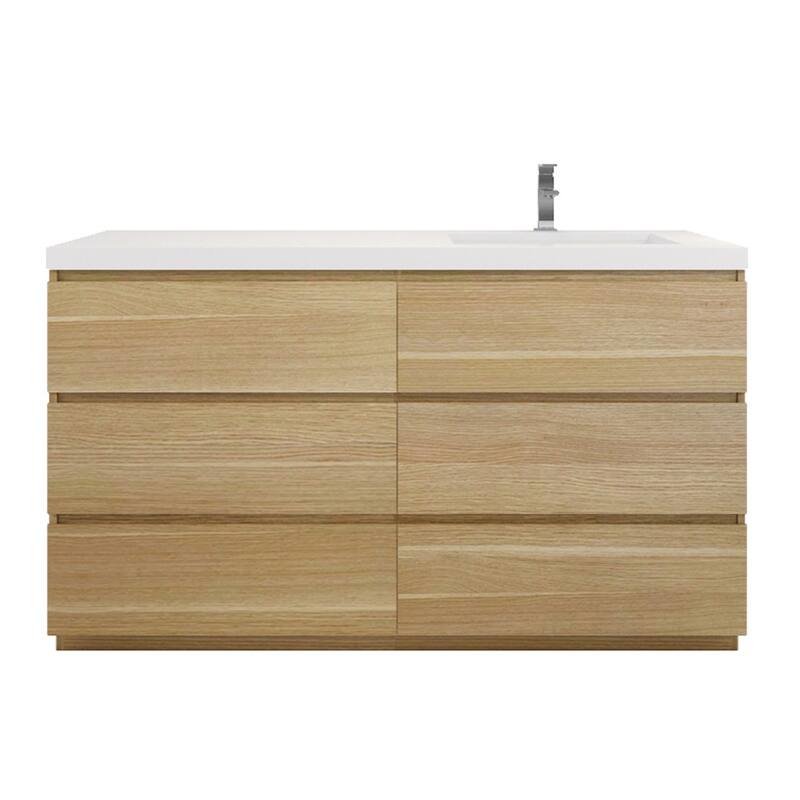 Aron 60'' Freestanding Vanity with Right Single Sink - 60'' Width - White Oak