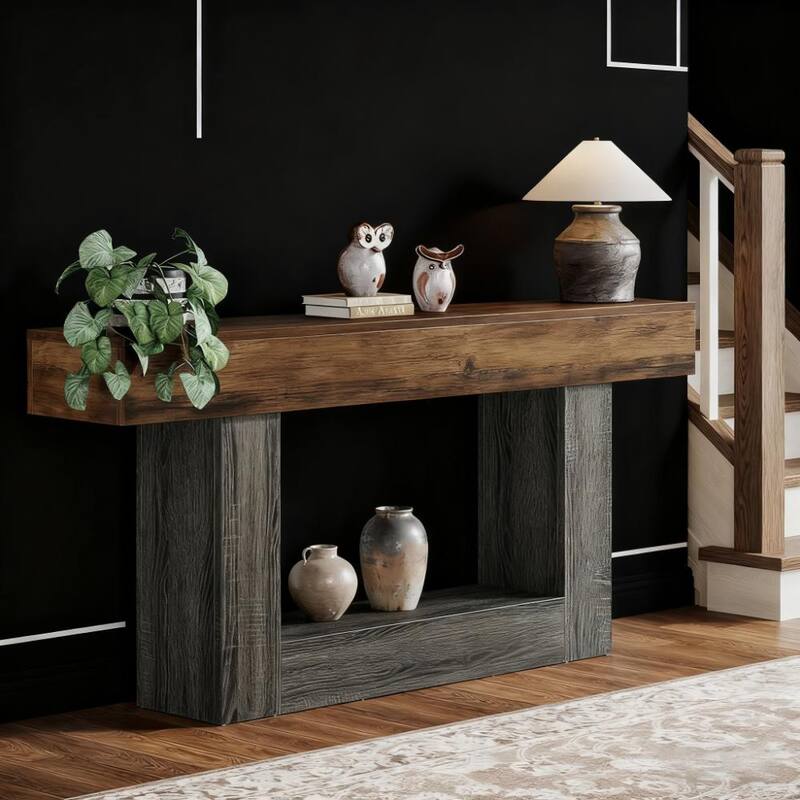 Anmytek Farmhouse Console Table,Wooden Rectangular Sofa Table Behind Couch for Entrance