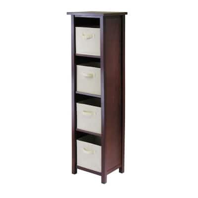 Verona 5-Pc Storage Shelf with 4 Foldable Fabric Baskets, Walnut and Beige - 16.38 x 12.99 x 55.98 inches