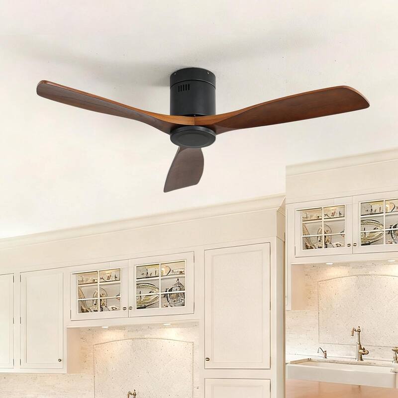 52 Inch Indoor Wooden Ceiling Fan With 3 Solid Wood Blades Remote Control Reversible DC Motor Without Light