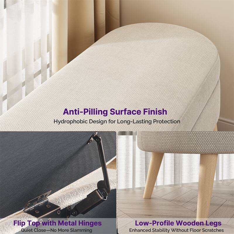 Oval Storage Bench for Living Room/Bedroom/End of Bed/Entryway, 43.5" Linen Fabric Upholstered Entryway Bench