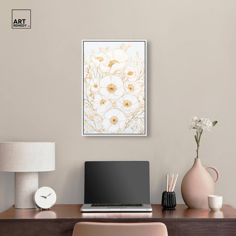 White and Gold Poppies II Canvas by Art Remedy