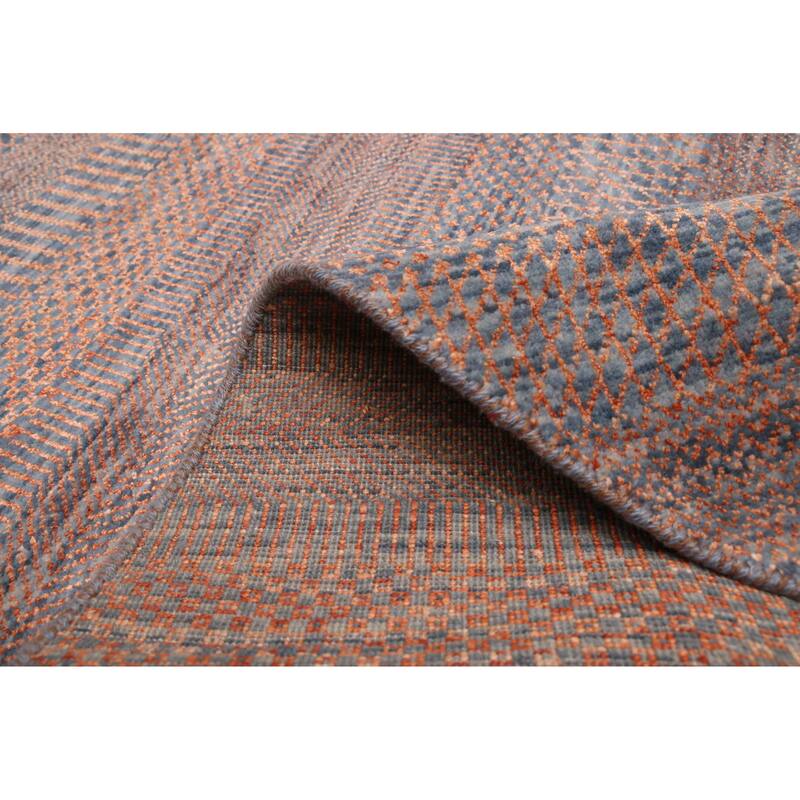 ECARPETGALLERY Hand-knotted Finest Silk Shadow Dark Blue, Dark Copper Silk, Wool Rug - 6'0 x 6'0