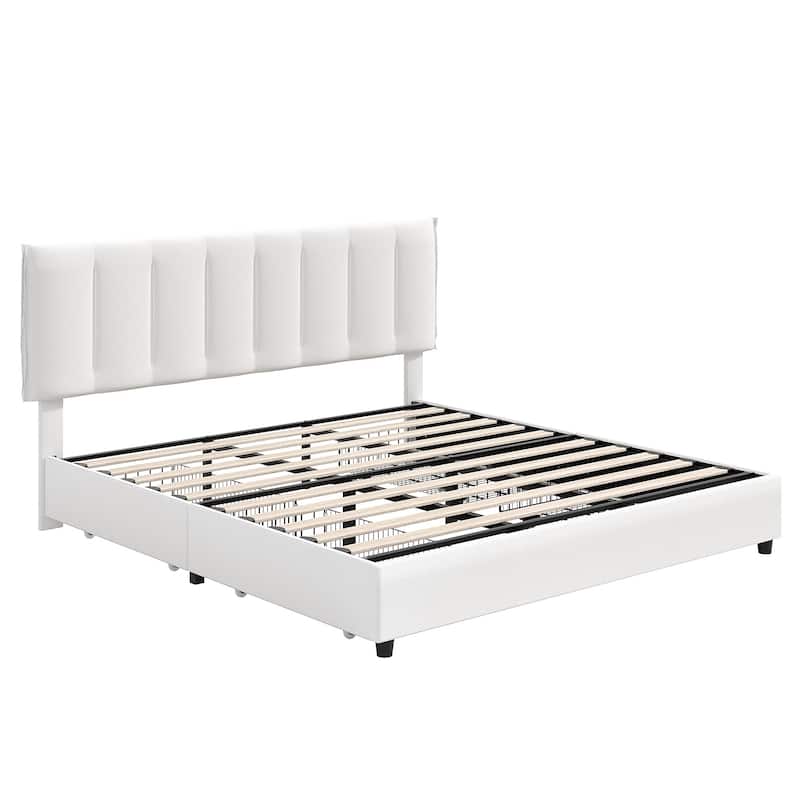 Javlergo Bed Frame with Storage Drawers, Upholstered Platform Bed Frame with Adjustable Headboard