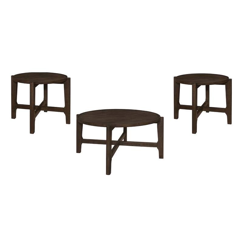 Wooden Coffee and End Table Set in Dark Brown - 3 Piece