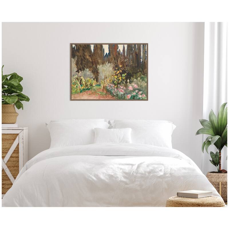 Kate and Laurel Gardens at Florence circa 1910 John Singer Sargent by Nostalgia Prints Framed Canvas Wall Art Print