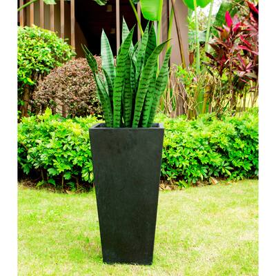 Kante 28 in. Tall Burnished Black Lightweight Concrete Modern Tapered Tall Square Indoor/Outdoor Planter
