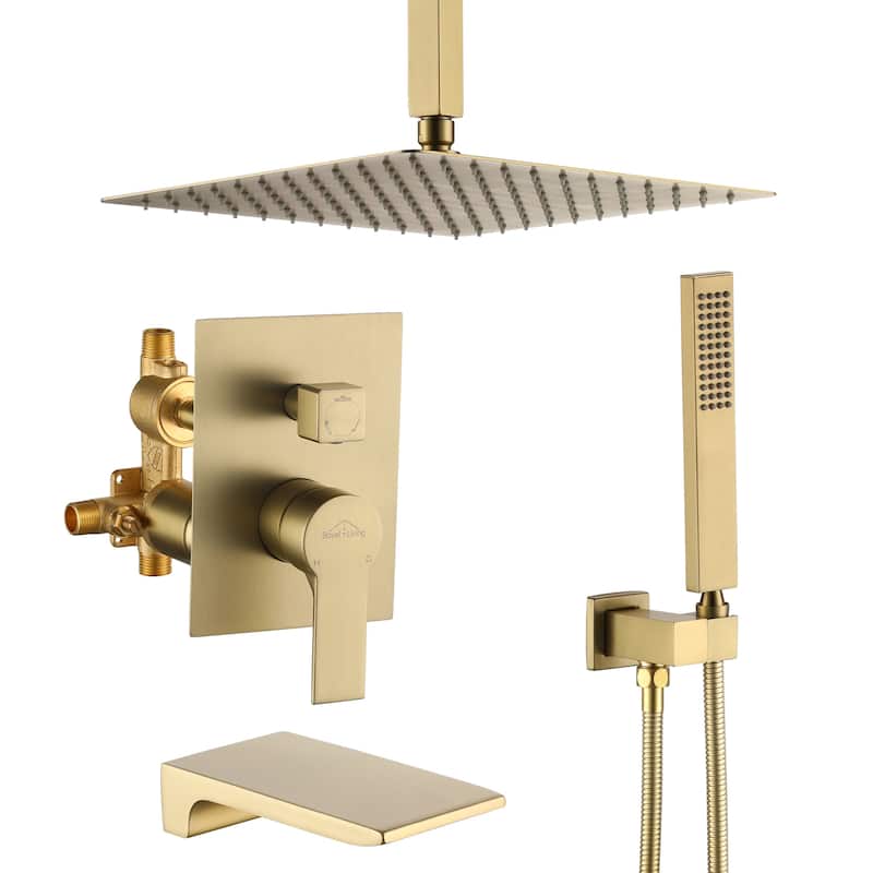 Ceiling Mount Shower Faucet and Tub Faucet with 10 inch Fixed Shower Head - 12" - Brushed Gold