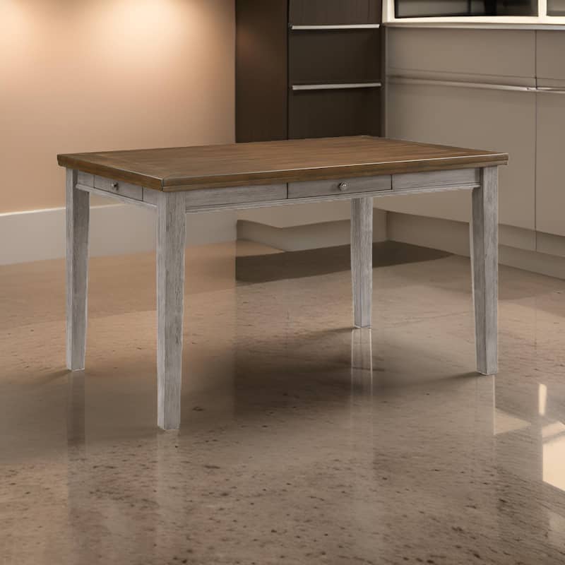 Trea 36 Inch Counter Height Table, 6 Seater, 4 Drawers, Cherry Brown, Gray