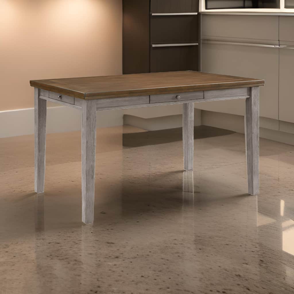 Trea 36 Inch Counter Height Table, 6 Seater, 4 Drawers, Cherry Brown, Gray