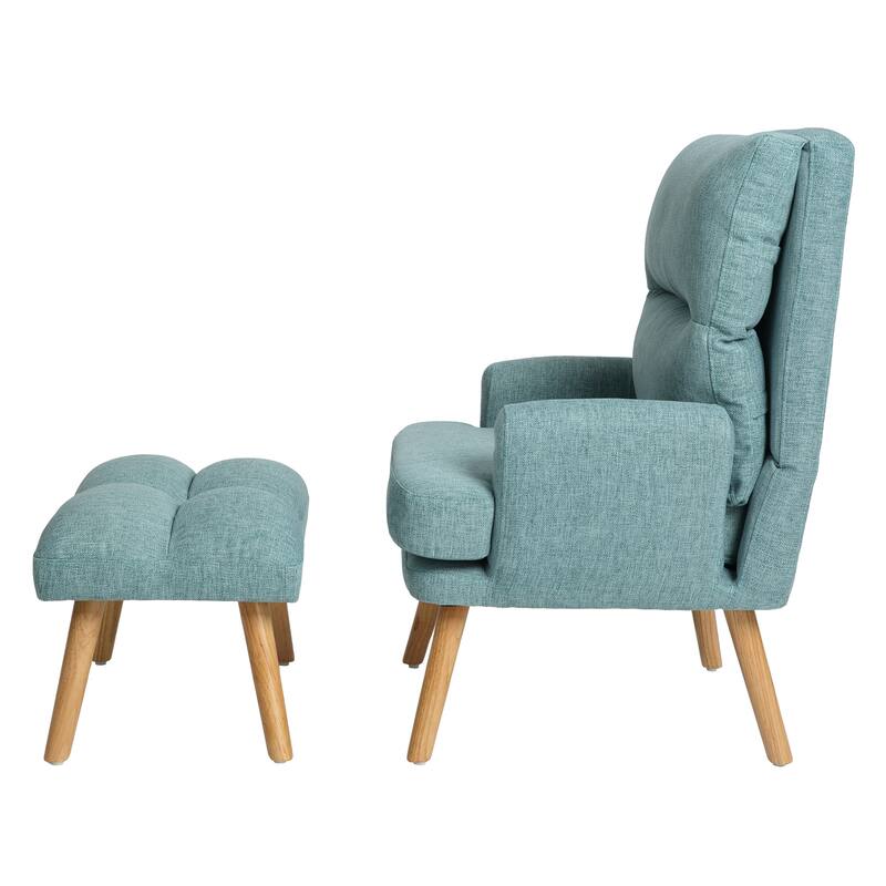 Accent Chair with Ottoman Set Wood Legs and Adjustable Backrest