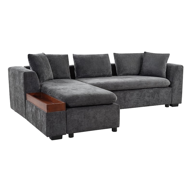 93.7" Chenille L-Shaped Sectional Sofa with Wooden Storage Compartment and Deep Seating