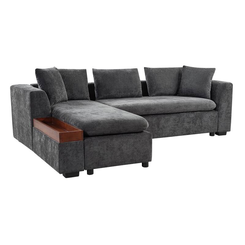 Roomfitters 93.7" L-Shaped Upholstered Sectional Sofa with Wooden Storage Compartment