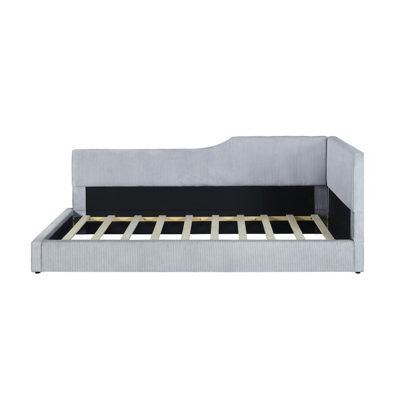 Full Size L-Shaped Upholstered Daybed with Corduroy Fabric, Modern Design, Spacious Seating, and Sturdy Construction