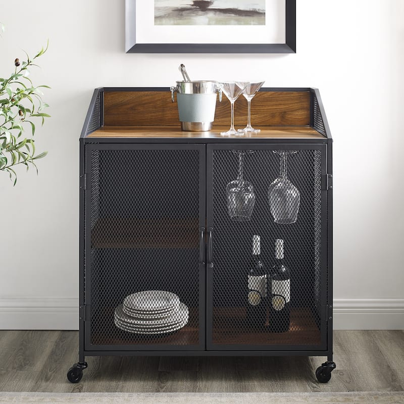 Walker Edison Pierpont Industrial Mesh Bar Cabinet