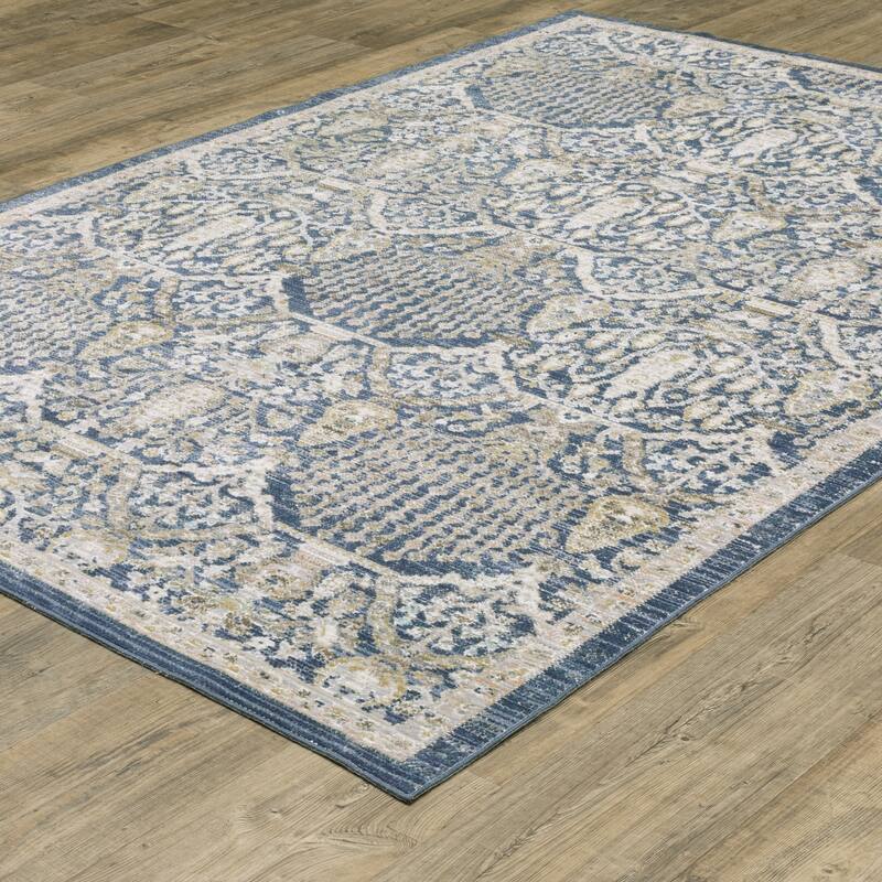 Calliope Textural Distressed Traditional Navy/ Gold Area Rug